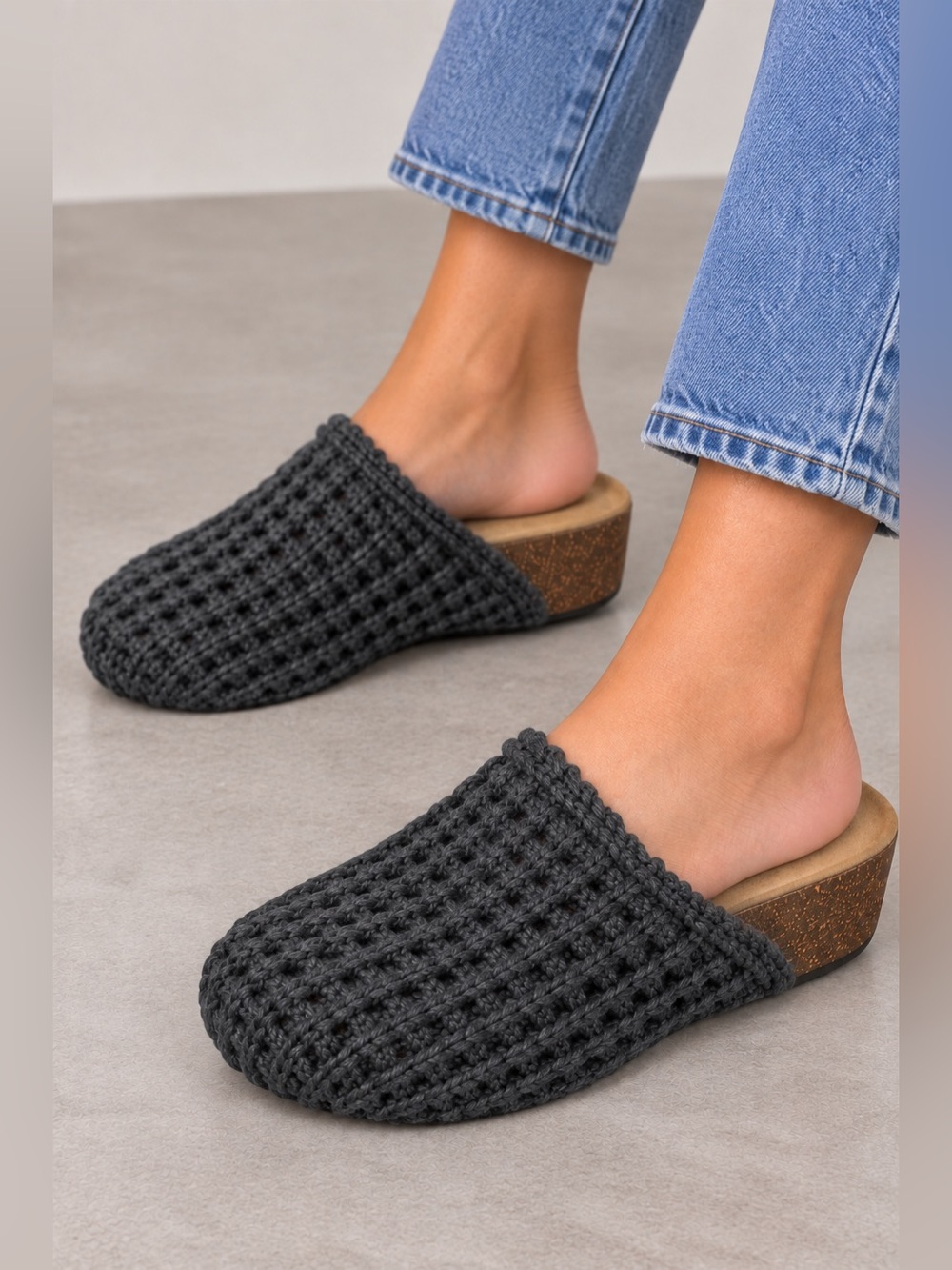 Steve Madden Grey Knit Slip-On Clog Slippers
